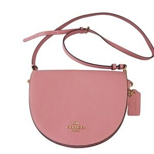 Coach Ellen Saddle Flap Pebble Leather Crossbody Bag Bubblegum Pink‎